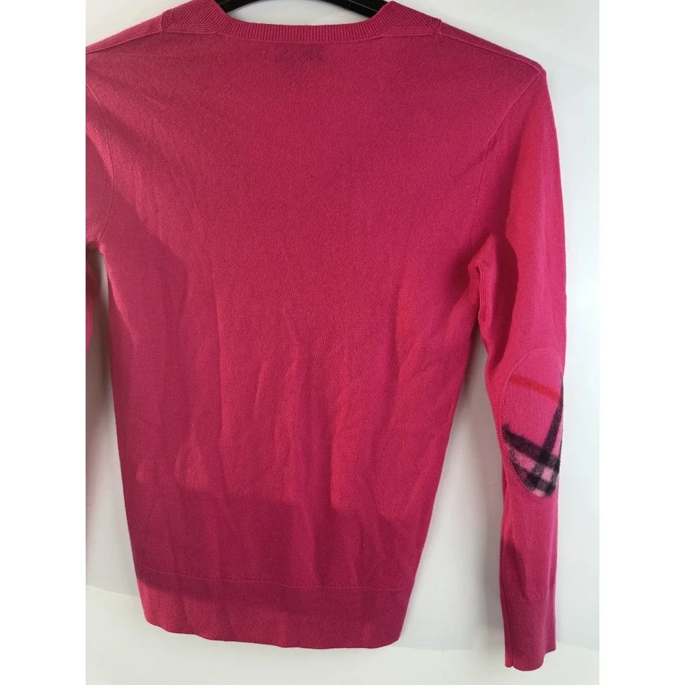 Burberry London Cashmere Sweater Pink Nova Check Elbow Patch XS Luxury Designer - Picture 15 of 16